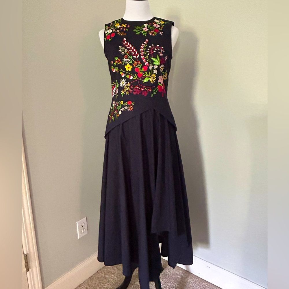 Wayward Fancies by eShakti Navy Blue Embroidered Floral Long Sleeveless Dress 4